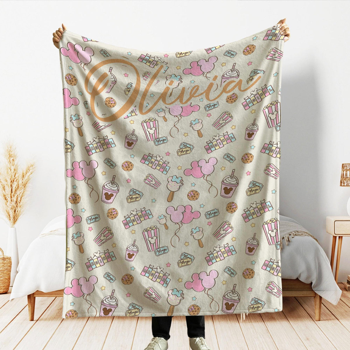 Personalized Disney Blanket, Magical Pastel Park Snacks Blanket, Custom Disney Blanket, Mickey Minnie Blankets, Magical Castle Blanket