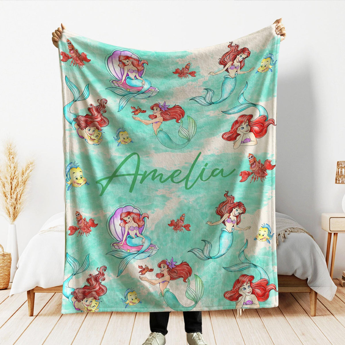 Personalized Little Mermaid Blanket, Custom Name gift, Ariel Princess Blanket, Disney Princess Blankets, Mermaid Throw, Disney Ariel Blanket