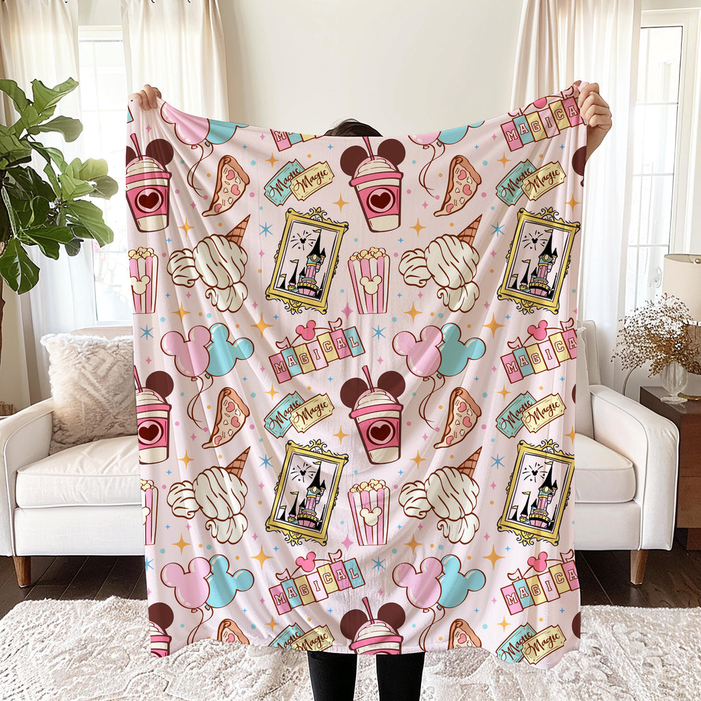 Disneyland Snacks Velveteen Plush Blanket, Mickey Snacks cozy throw for Disney lover, Magical snack-themed gift