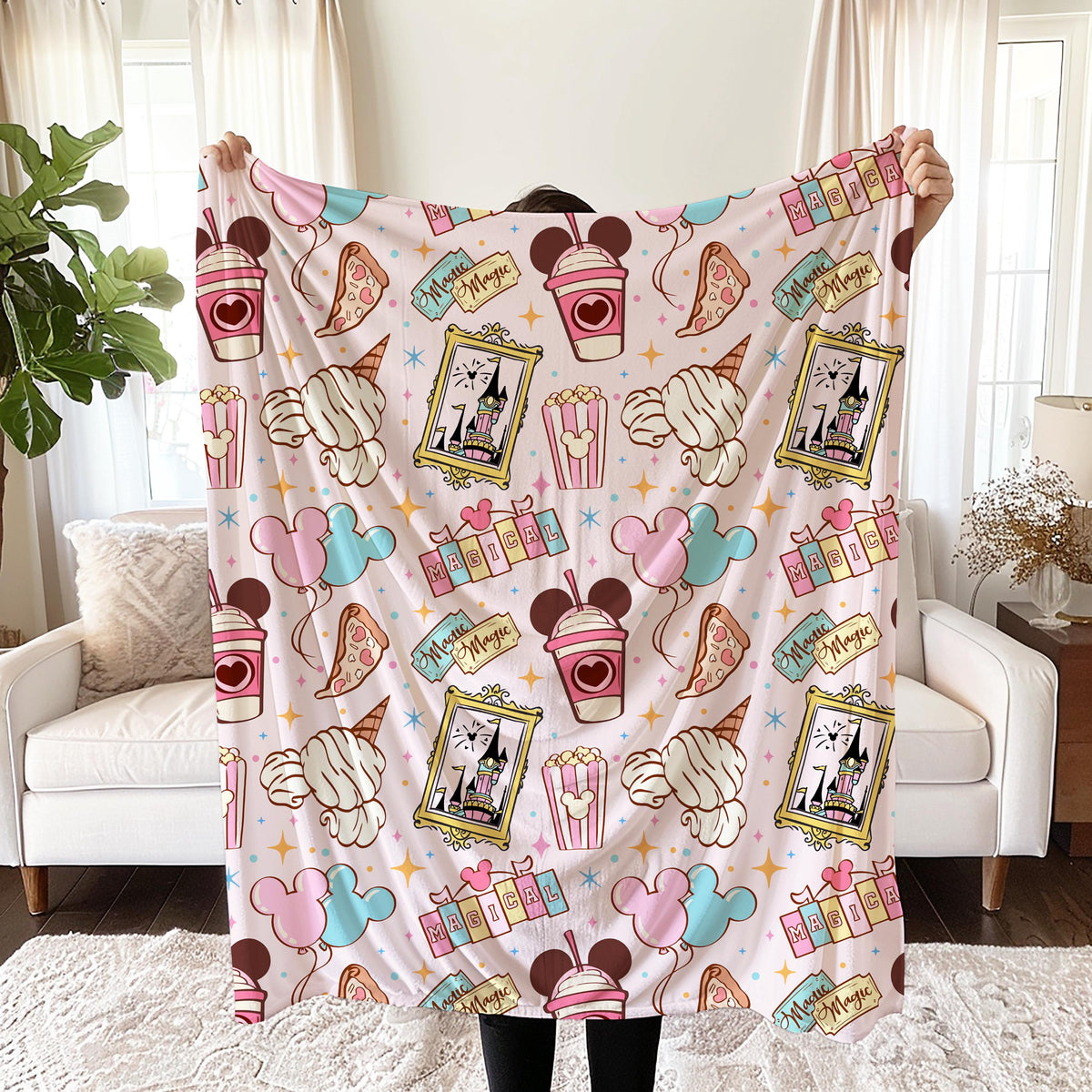 Disneyland Snacks Velveteen Plush Blanket, Mickey Snacks cozy throw for Disney lover, Magical snack-themed gift