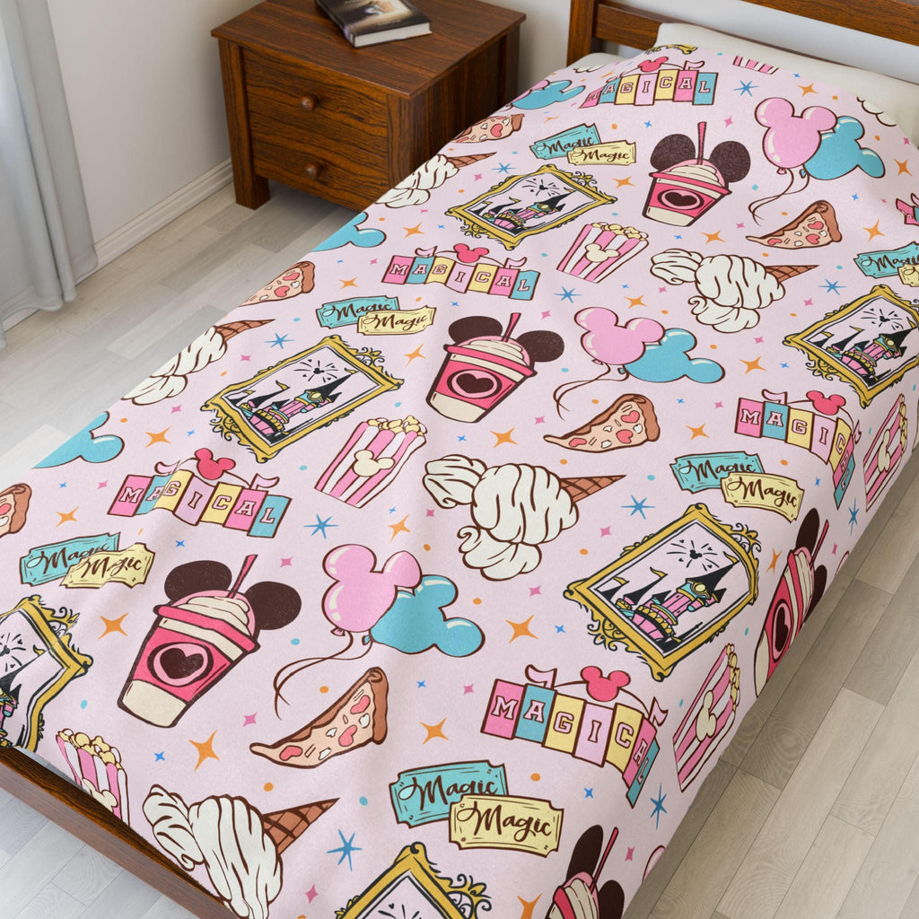 Disneyland Snacks Velveteen Plush Blanket, Mickey Snacks cozy throw for Disney lover, Magical snack-themed gift