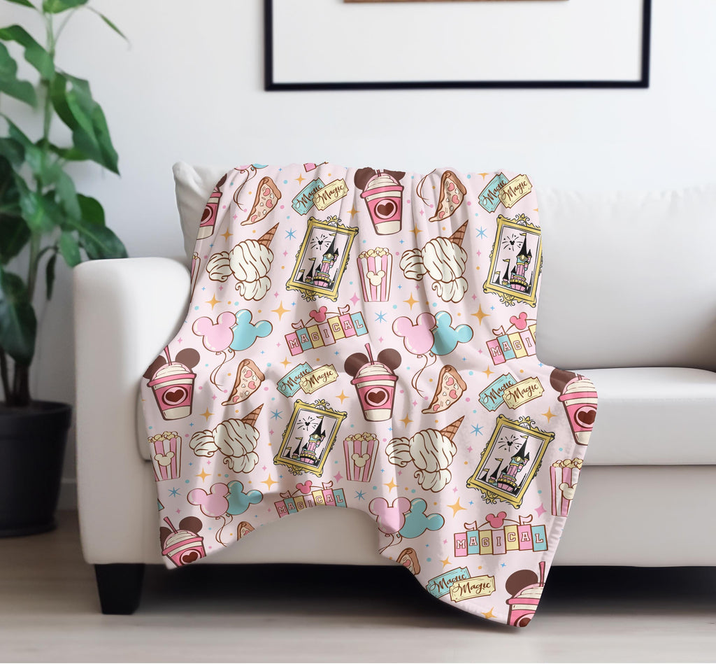 Disneyland Snacks Velveteen Plush Blanket, Mickey Snacks cozy throw for Disney lover, Magical snack-themed gift