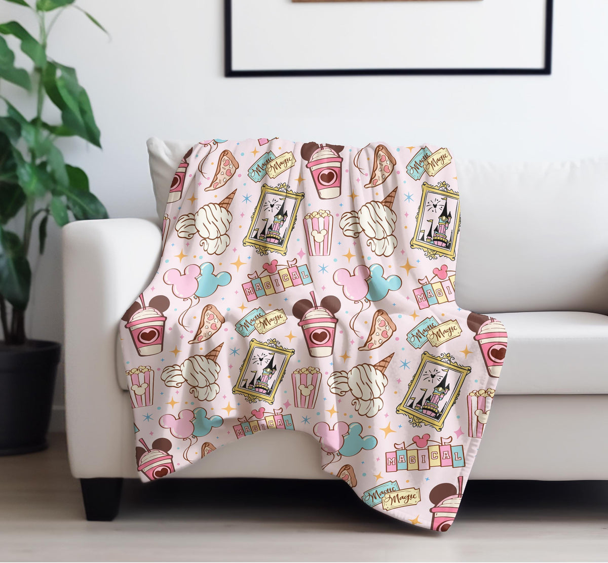 Disneyland Snacks Velveteen Plush Blanket, Mickey Snacks cozy throw for Disney lover, Magical snack-themed gift
