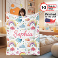 Personalized Rainbow Cloud Blanket, Custom Name Kids Blanket, Soft Dreamy Toddler Throw, Birthday Gift, Christmas Gift for Girls & Boys