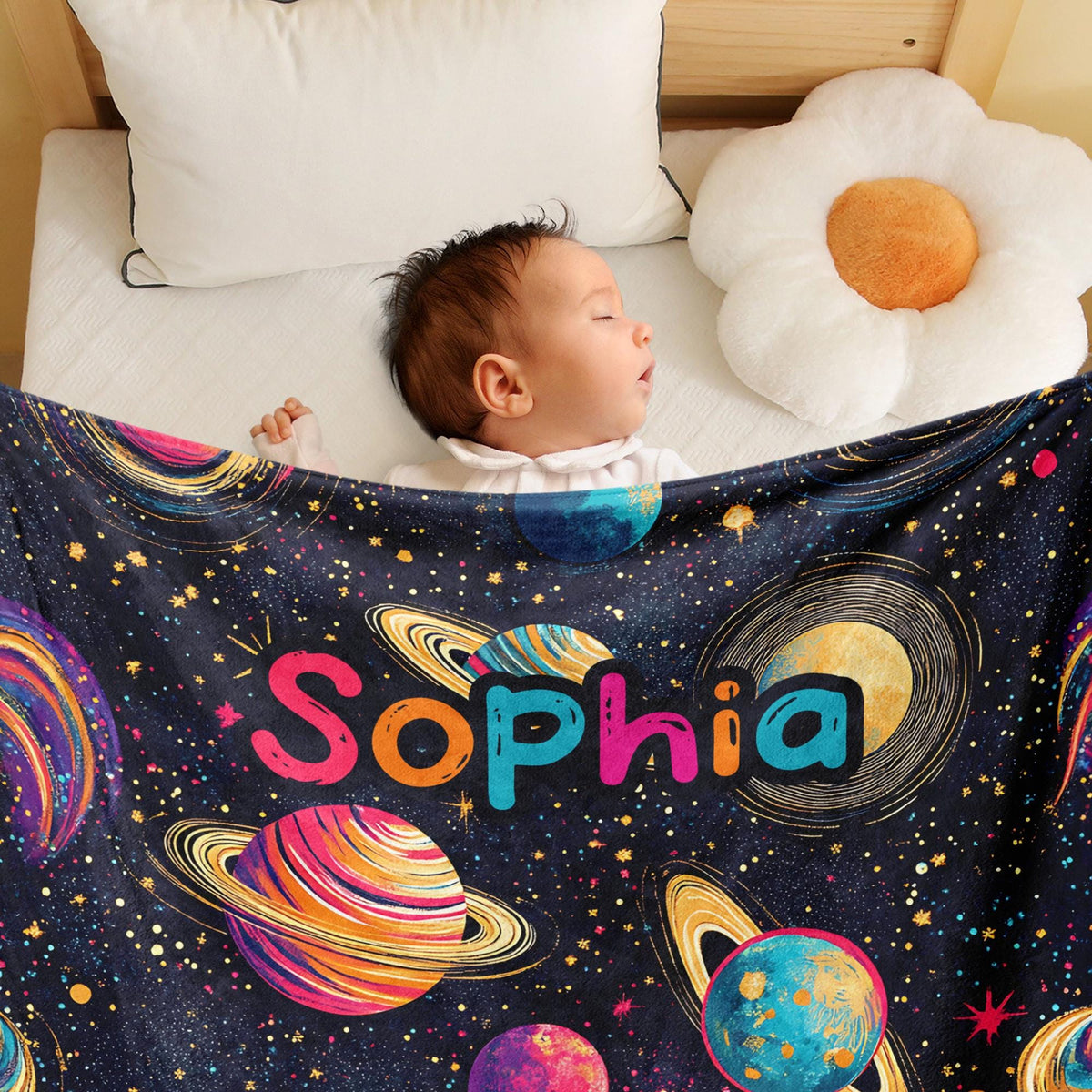Custom Name Galaxy Blanket for Kids – Space & Planet Theme Throw, Astronaut Toddler Blanket, Personalized Boys Birthday Gift