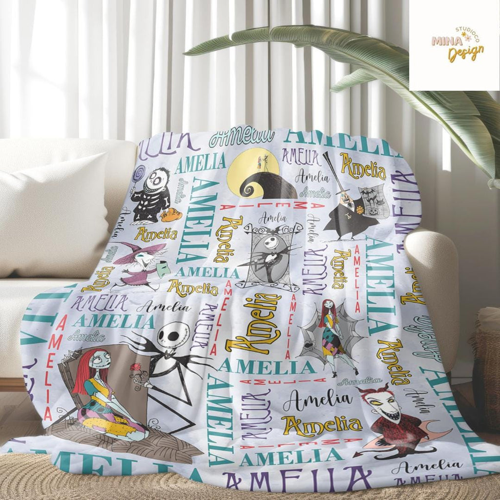 Personalized Disney The Nightmare Before Christmas Blanket, Jack Skellington Sally Oogie Boogie Zero Dog Disney Halloween Family Home Decor