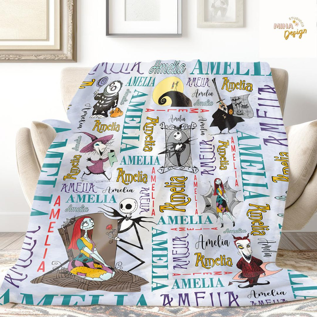 Personalized Disney The Nightmare Before Christmas Blanket, Jack Skellington Sally Oogie Boogie Zero Dog Disney Halloween Family Home Decor