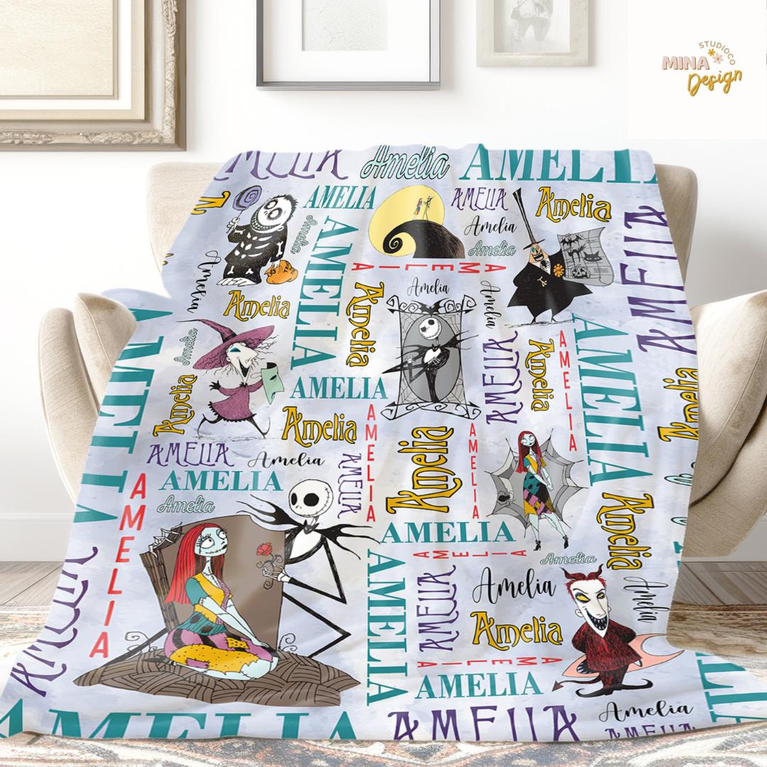 Personalized Disney The Nightmare Before Christmas Blanket, Jack Skellington Sally Oogie Boogie Zero Dog Disney Halloween Family Home Decor