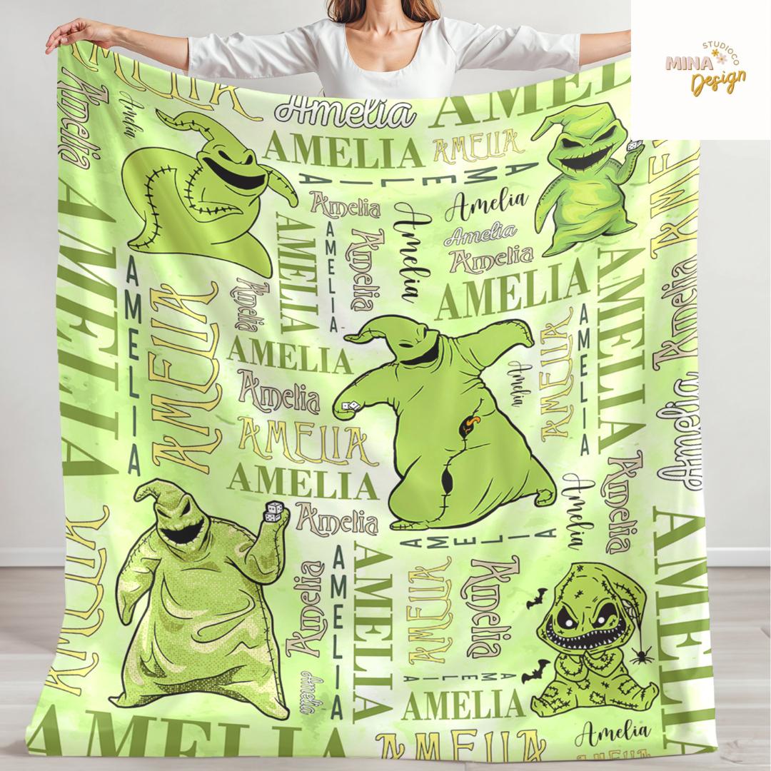 Personalized The Nightmare Before Christmas Disney Oogie Boogie Blanket, Jack Skellington Sally Zero Dog Disney Halloween Family Home Decor