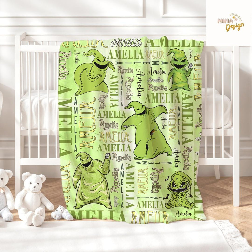 Personalized The Nightmare Before Christmas Disney Oogie Boogie Blanket, Jack Skellington Sally Zero Dog Disney Halloween Family Home Decor