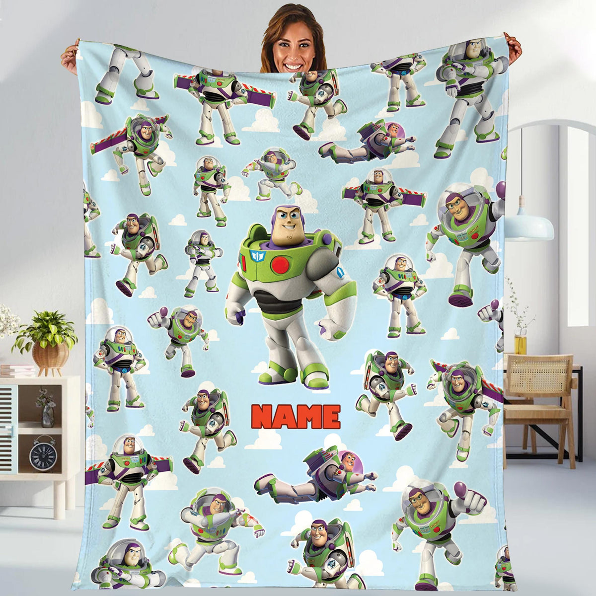Personalized Buzz Lightyear Fleece Blanket | Cartoon Land Blanket | Space Ranger Magic Kingdom Blanket for Bed Couch Sofa