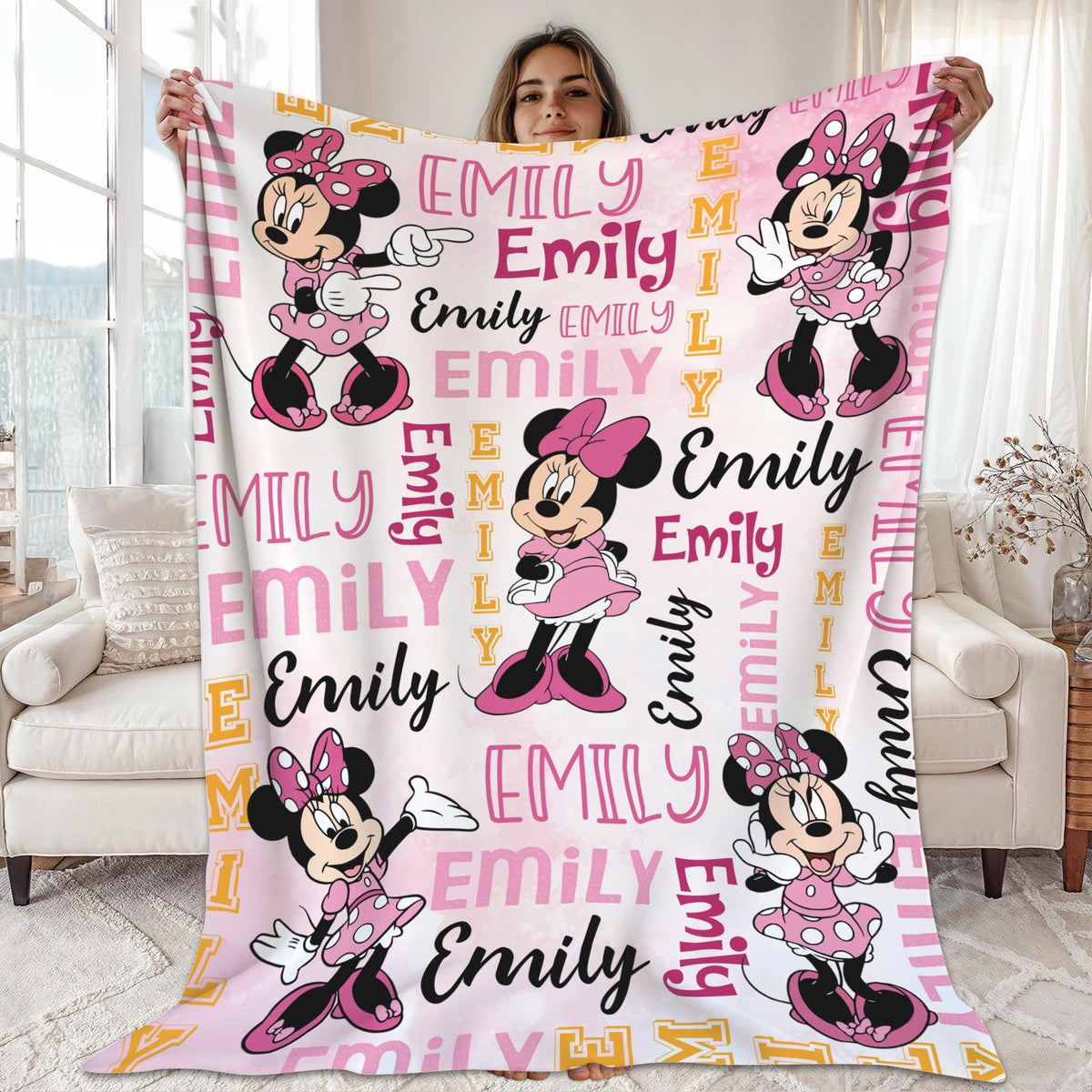 Custom Name Minnie Blanket, Watercolor Minnie Mouse Blanket, Minnie Birthday Gifts, Custom Name Blanket