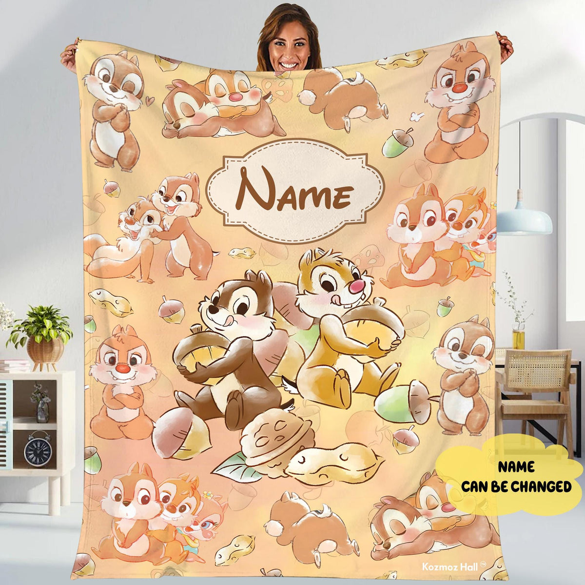 Personalized Watercolor Chip and Dale Fleece Blanket, Double Trouble Blanket, Couple Fleece Blanket
