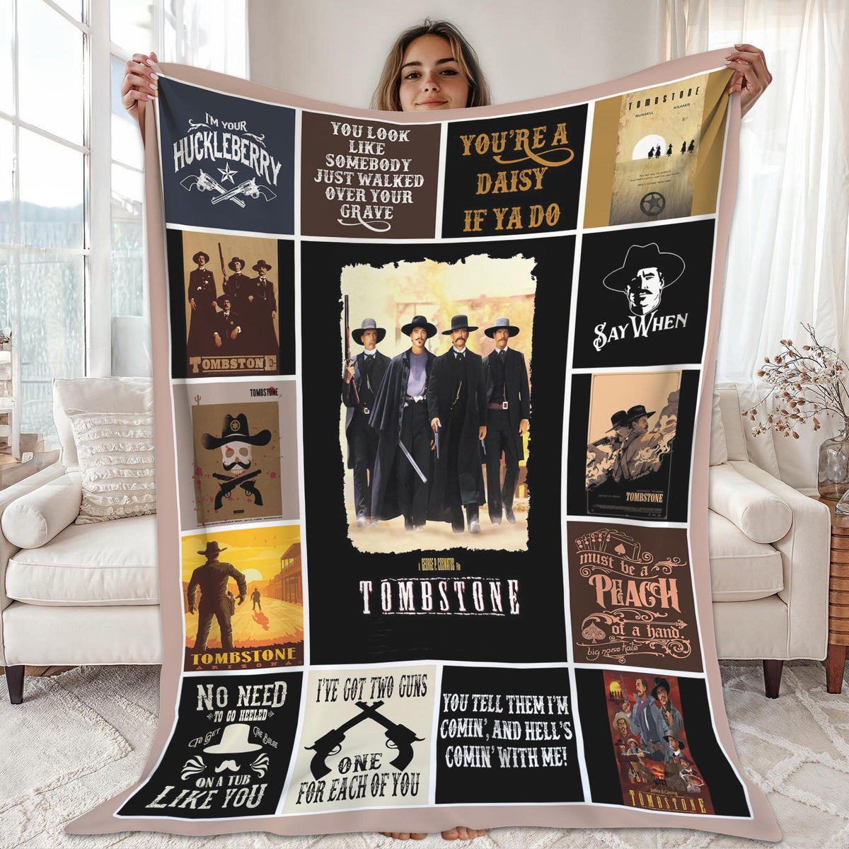 Tombstone Fleece Blanket, Doc Holliday Johnny Ringo William Brocius Wyatt Earp Throw Blanket For Bed Couch Sofa, Christmas Gifts