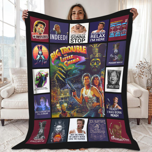 Big Trouble In Little China Fleece Blanket, David Lo Pan Jack Burton Gracie Law Throw Blanket For Bed Couch Sofa, Christmas Gifts