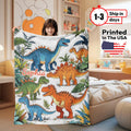 Custom Name T-Rex Blanket for Kids – Personalized Dinosaur Jungle Throw, Birthday or Christmas Gift, Soft Blanket for Dino Lovers
