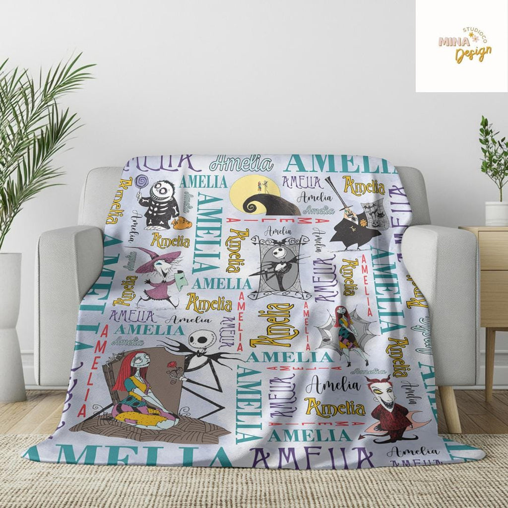 Personalized Disney The Nightmare Before Christmas Blanket, Jack Skellington Sally Oogie Boogie Zero Dog Disney Halloween Family Home Decor