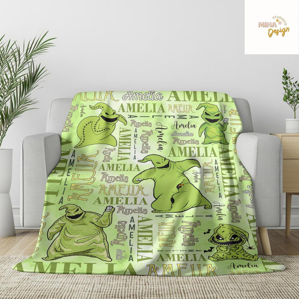 Personalized The Nightmare Before Christmas Disney Oogie Boogie Blanket, Jack Skellington Sally Zero Dog Disney Halloween Family Home Decor
