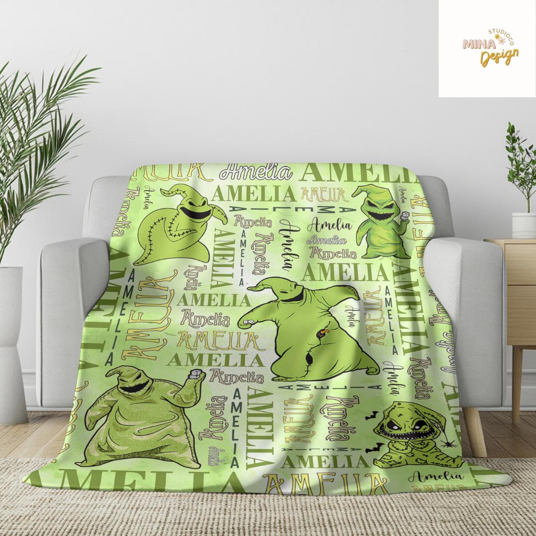 Personalized The Nightmare Before Christmas Disney Oogie Boogie Blanket, Jack Skellington Sally Zero Dog Disney Halloween Family Home Decor