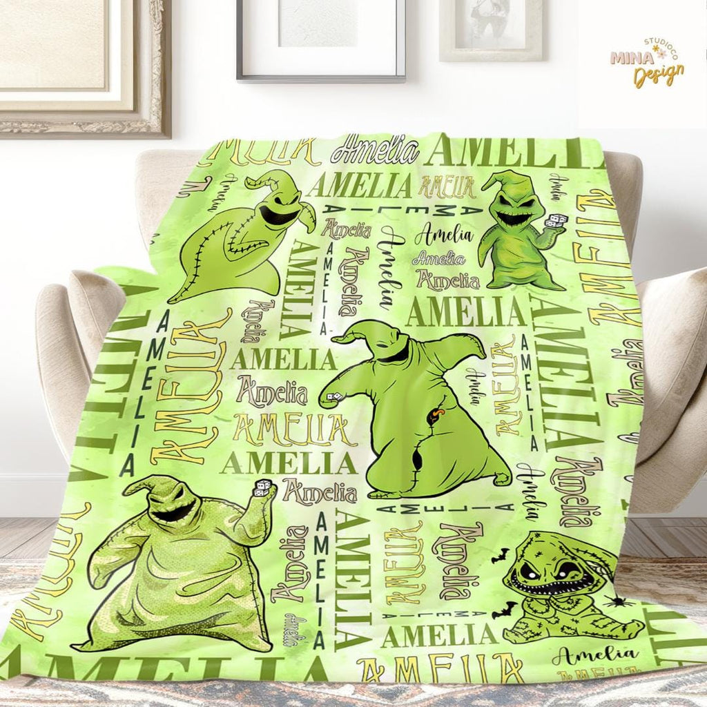 Personalized The Nightmare Before Christmas Disney Oogie Boogie Blanket, Jack Skellington Sally Zero Dog Disney Halloween Family Home Decor