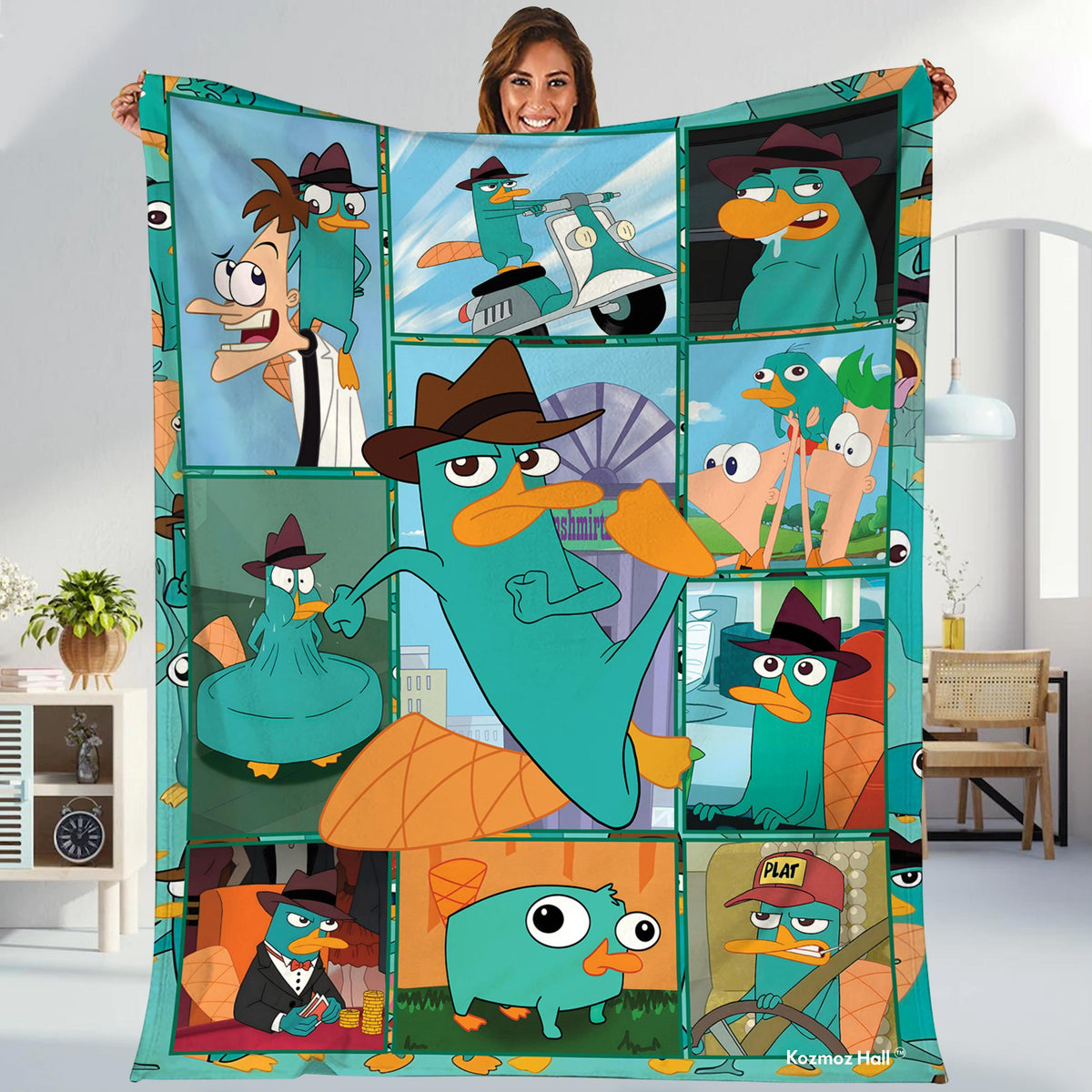 Phineas And Ferb Fleece Blanket | Phineas Ferb Perry the Platypus Blanket | Magic Kingdom Throw Blanket for Bed Couch Sofa