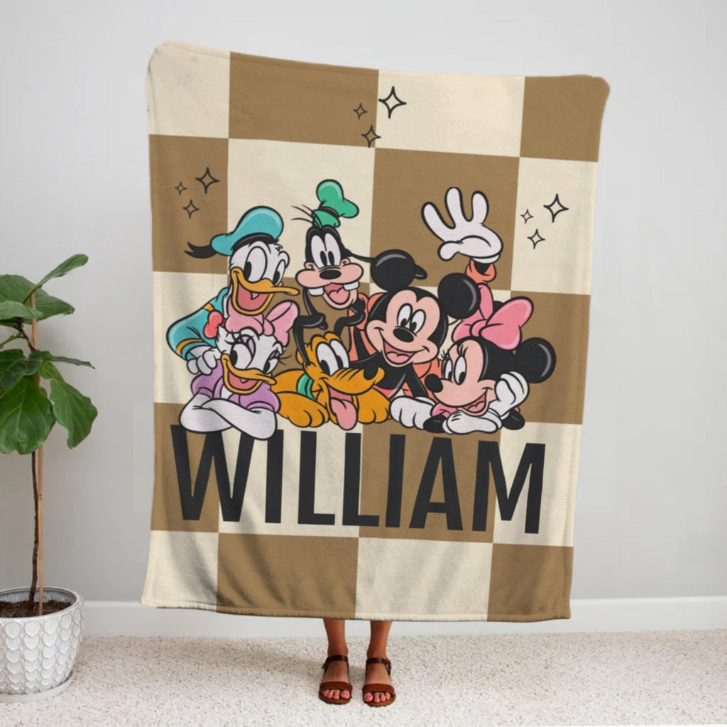 Personalized Mickey Mouse Fleece Blanket, Custom Kid Name on Blanket, Mickey Mouse Bedding Gift for Children, Soft, Machine Washable Blanket