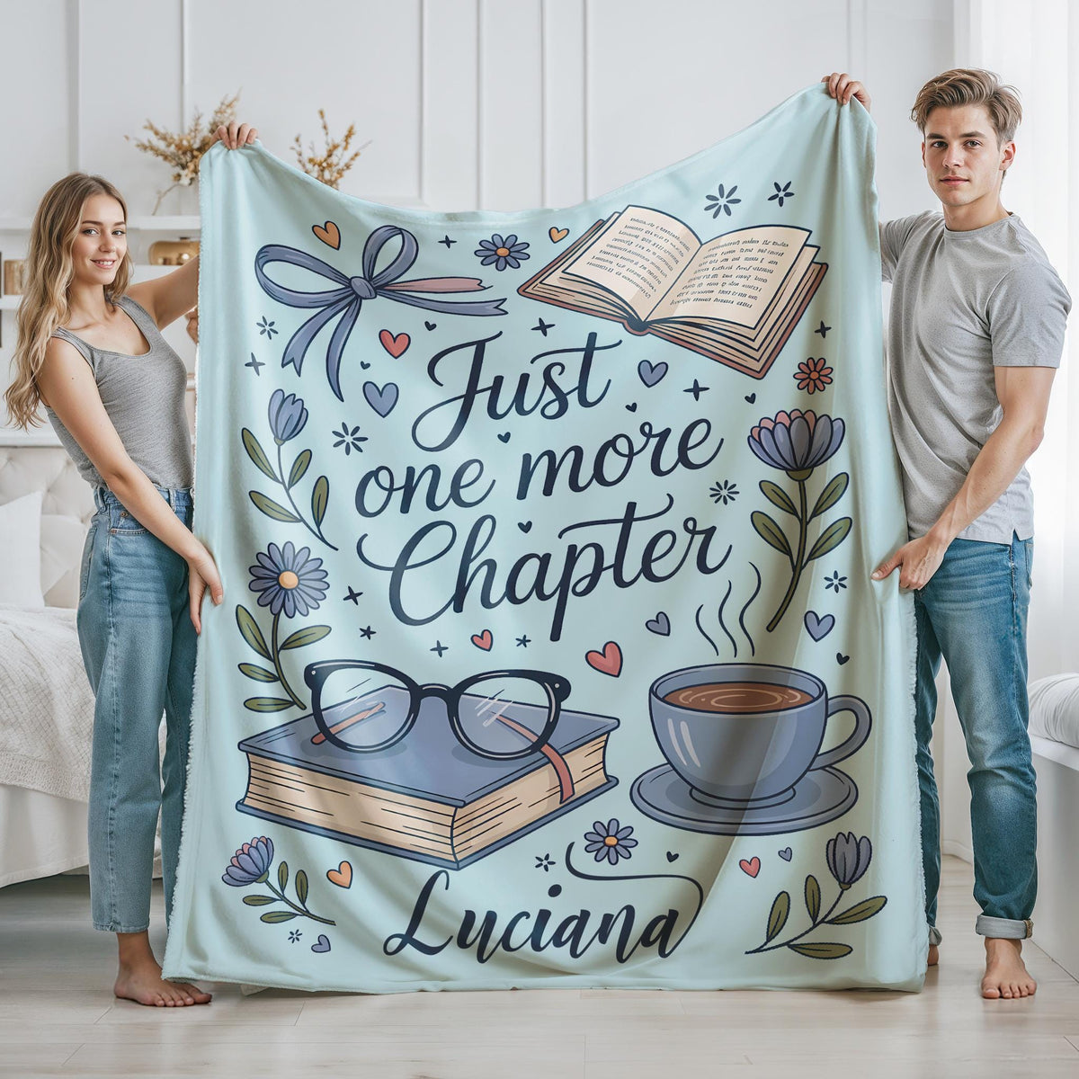 Custom Book Lover Blanket Just One More Chapter Blanket, Back to Personalized Bookish Blanket for Kids, Toddler, Birthday Blanket, Christmas