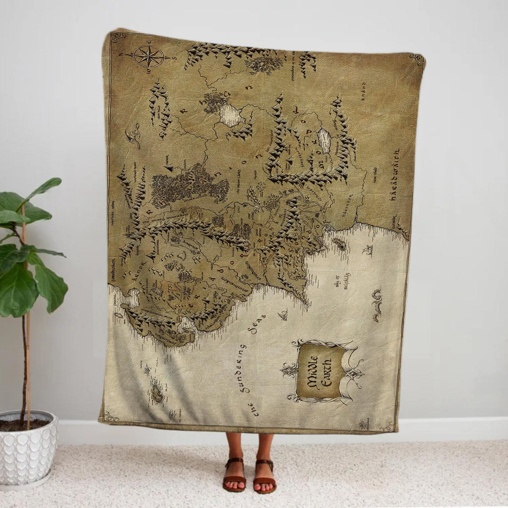 Middle Earth Blanket, Lord of the Fantasy Map Blanket, Middle Earth Map Bedding gifts, Book Lover Blanket Middle-Earth Map Throw