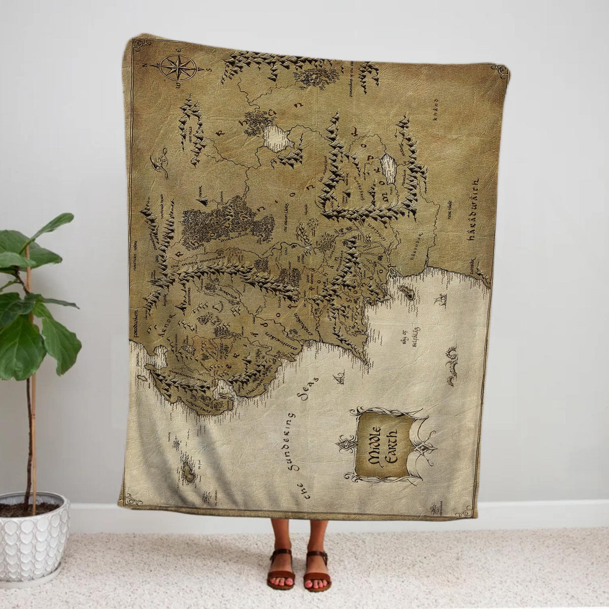 Middle Earth Blanket, Lord of the Fantasy Map Blanket, Middle Earth Map Bedding gifts, Book Lover Blanket Middle-Earth Map Throw