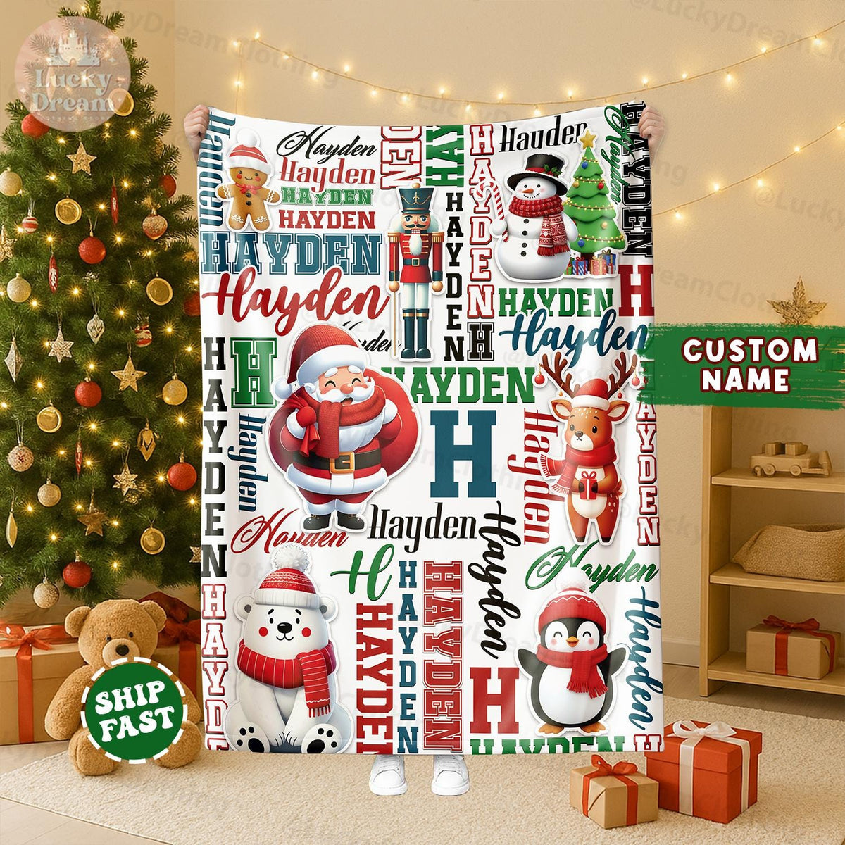 Personalized Baby Blanket, Festive Xmas Santa Claus Decor Gift, Christmas Gift For Boys And Girls Blanket, Baby Blanket Disney Home Decor