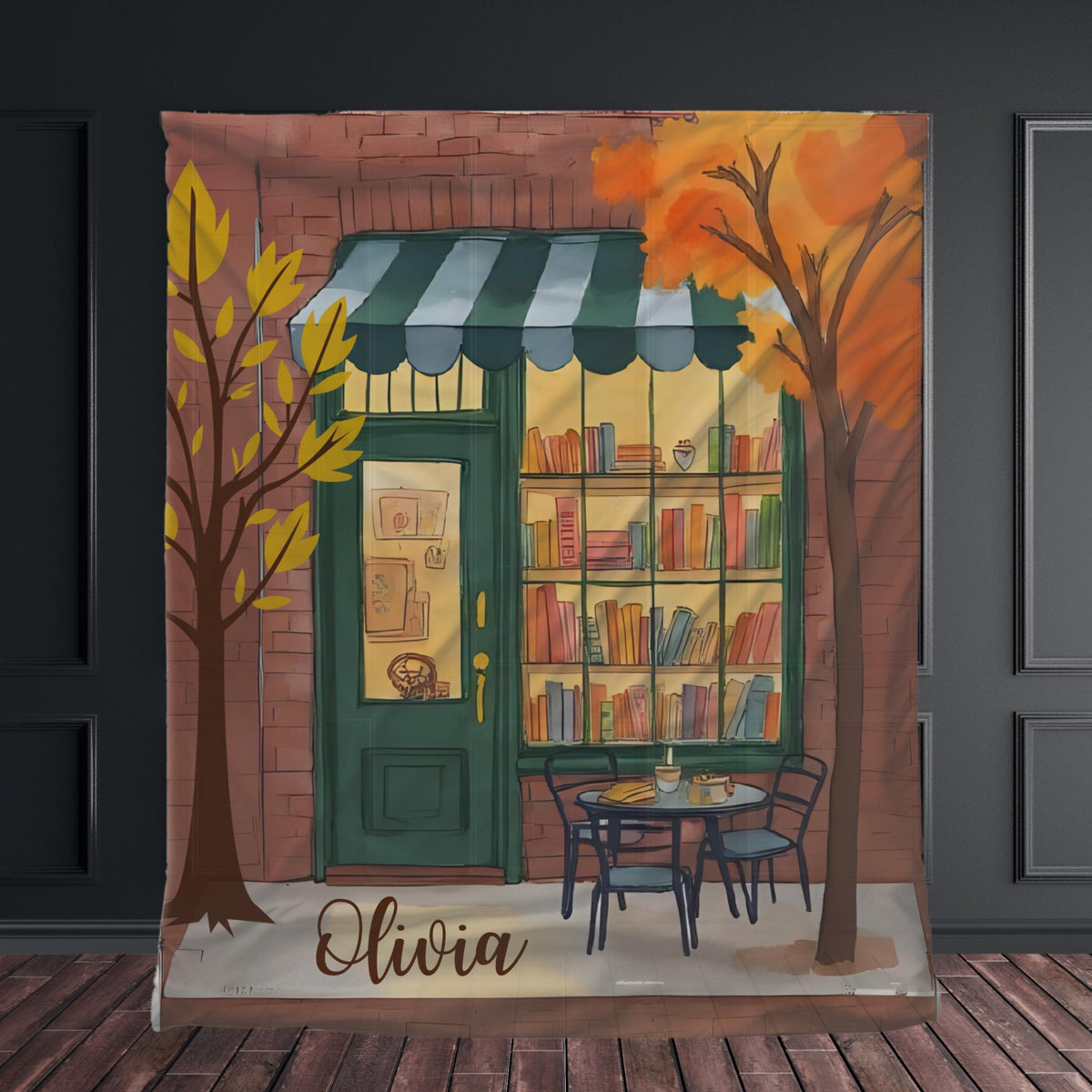 Autumn Book Lover Blanket, Personalized Name Blanket, Cozy Fall Reading Throw Book Cafe, Book Lovers Readers Gift, Booktok Fall Decor #233