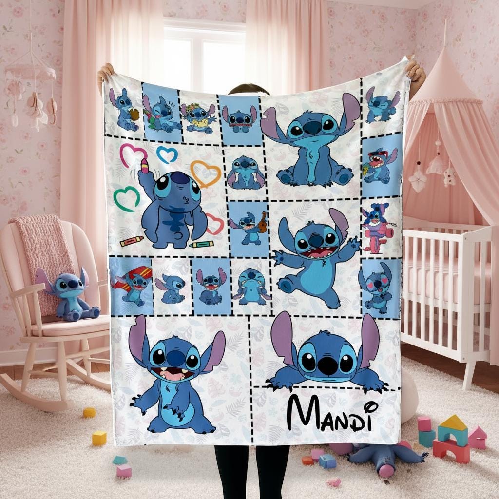 Custom Lilo & Stitch Blanket, Personalized Cartoon Throw