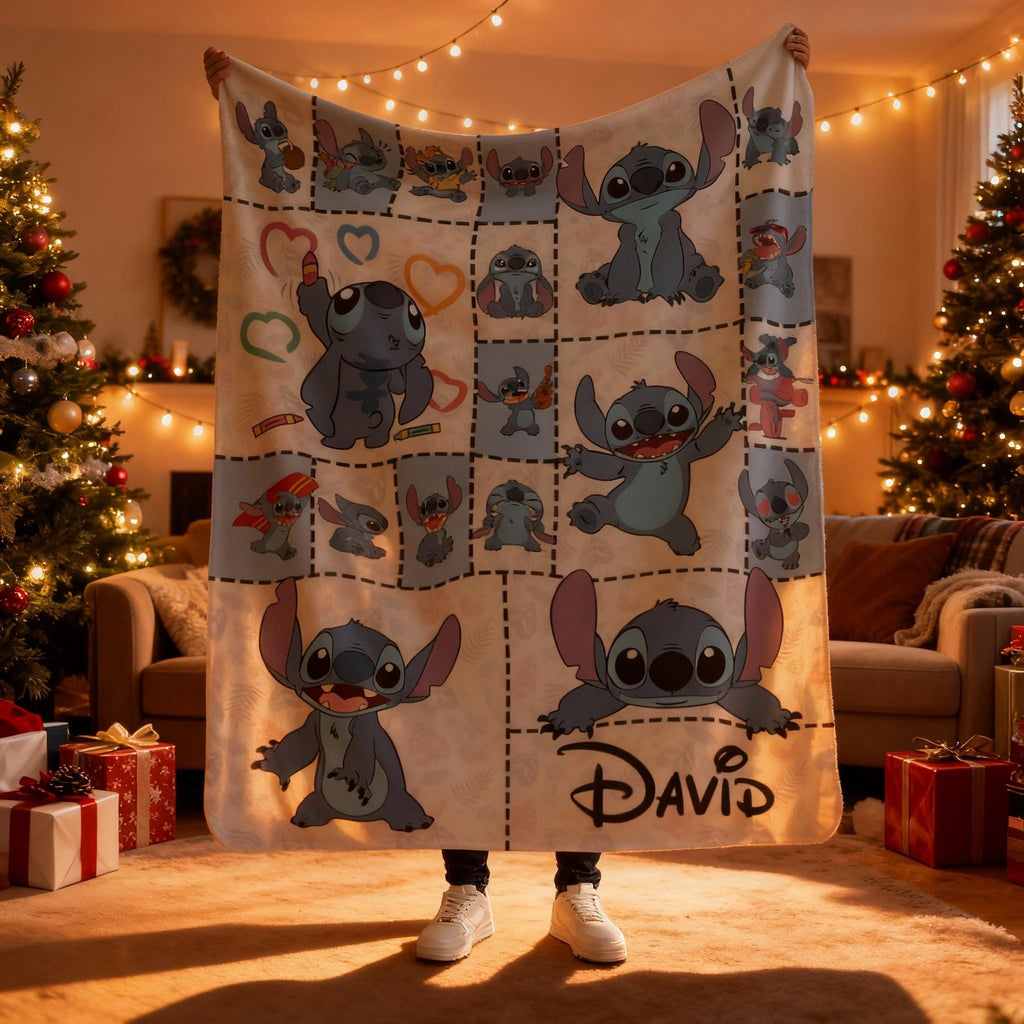 Custom Lilo & Stitch Blanket, Personalized Cartoon Throw