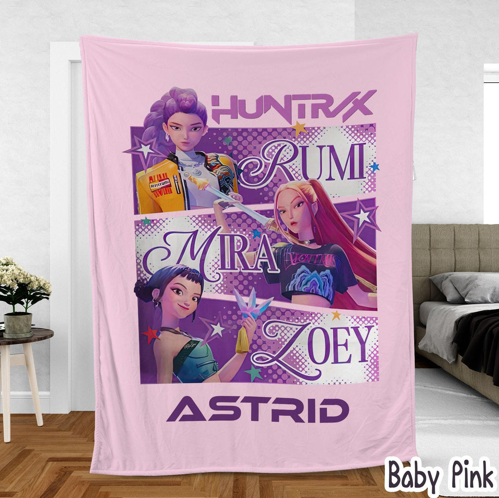 Personalized Blanket With Huntrix Theme, Kpop Demon Huntrix Gift, , Rumi Mira Zoey Blanket, Gift for Huntrix fans, Gift for Huntrix fans