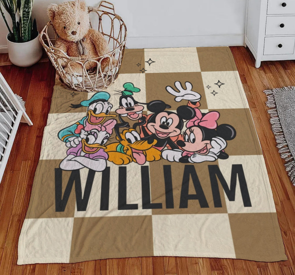 Personalized Mickey Mouse Fleece Blanket, Custom Kid Name on Blanket, Mickey Mouse Bedding Gift for Children, Soft, Machine Washable Blanket
