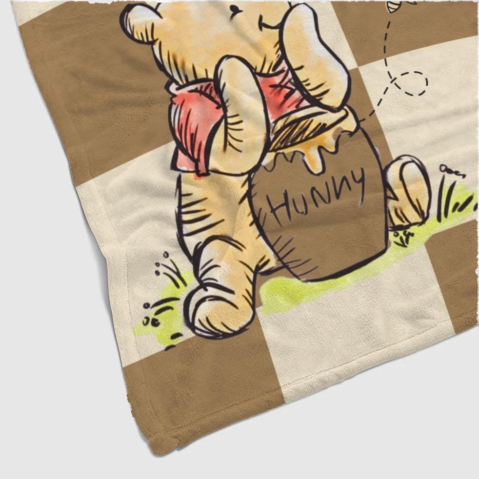 Custom Kid Name Winnie The Pooh Plush Blanket, Personalized Child Name Blanket, Baby Name on blanket, Winnie The Pooh Blanket for Baby
