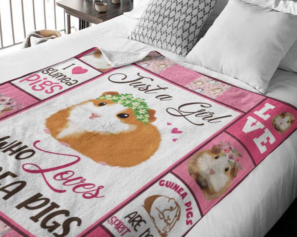 Just A Girl Who Loves Guinea Pigs Blanket, Animal Blanket, Guinea Pig Fleece Sherpa Blanket, Guinea Pig Lover Blanket, Guinea Girl Blanket