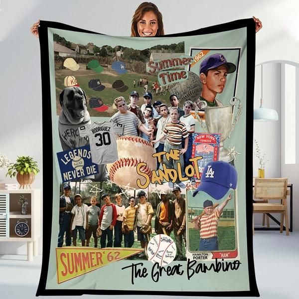 Retro Sandlot Legends Never Die Blanket, Baseball Fleece Blanket, Baseball Squad Crew Gift, Baseball Team Throw Blanket For Bed Couch Sofa