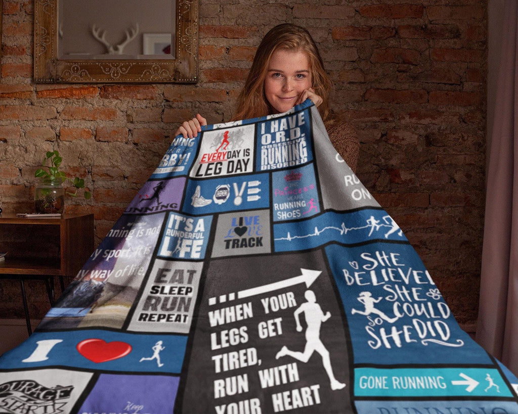 Running Girl Blanket, Runner Blanket, Marathon Blanket, Athlete Blanket, Running Fleece Sherpa Blanket, Running Mom Blanket, Sport Blanket