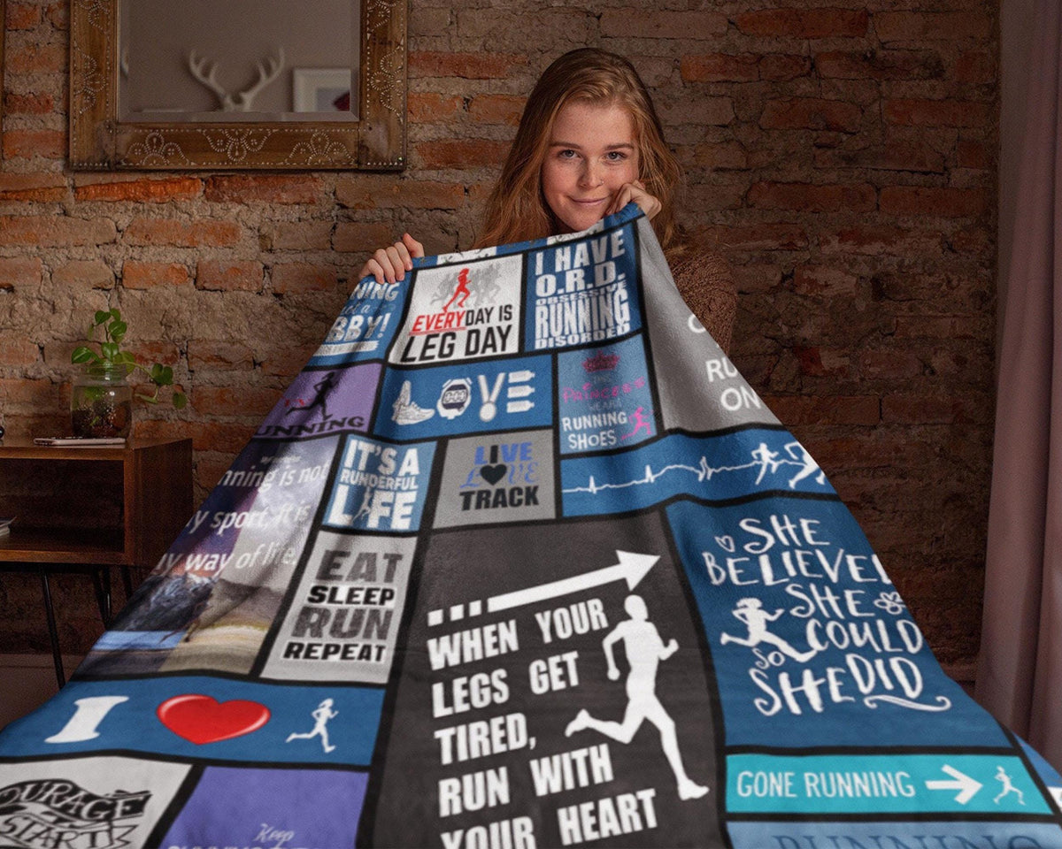 Running Girl Blanket, Runner Blanket, Marathon Blanket, Athlete Blanket, Running Fleece Sherpa Blanket, Running Mom Blanket, Sport Blanket