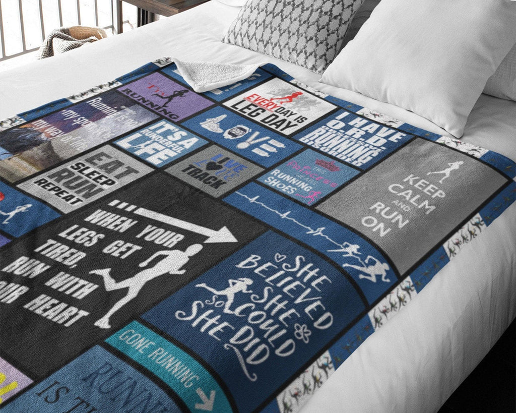 Running Girl Blanket, Runner Blanket, Marathon Blanket, Athlete Blanket, Running Fleece Sherpa Blanket, Running Mom Blanket, Sport Blanket