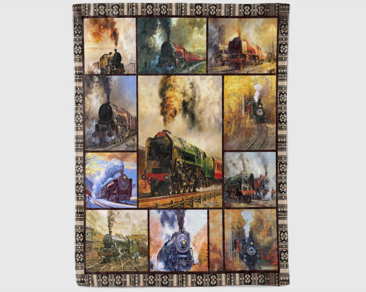 Steam Locomotive Blanket, Vintage Train Fleece Blanket, Retro Train Blanket, Semi Locomotive Blanket, Railway Blanket, Transport Blanket
