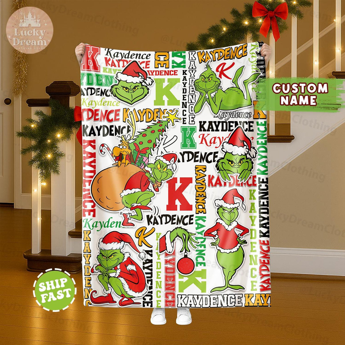 Personalized Christmas Baby Blanket, Custom Name Blanket, Gift For Boys And Girls Blanket, Baby Blanket Disney Home Decor, Funny Xmas Gift