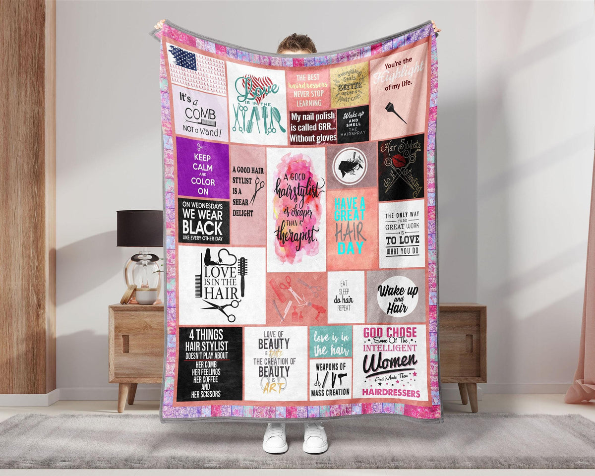 Hair Stylist Blanket, Hairdresser Fleece Sherpa Blanket, Hair Style Blanket, Hair Hustler Blanket, Beautician Blanket, Hair Stylist Gift