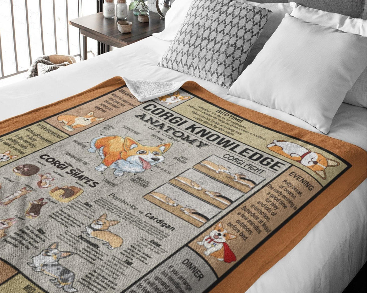 Corgi Anatomy Blanket, Corgi Mom Blanket, Corgi Fleece Sherpa Blanket, Corgi Lover Blanket, Dog Mom Blanket, Corgi Lover Gift, Dog Dad Gift