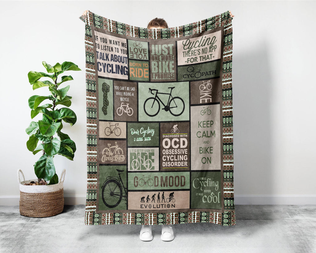 Cycling Blanket, Biking Blanket, Cycle Blanket, Road Bike Blanket, Bike Fleece Sherpa Blanket, Bicycle Blanket, Sport Blanket Christmas Gift