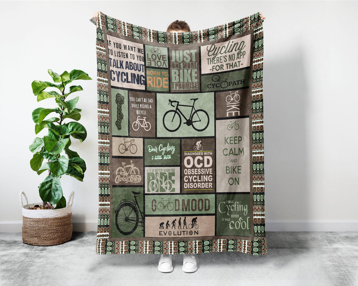 Cycling Blanket, Biking Blanket, Cycle Blanket, Road Bike Blanket, Bike Fleece Sherpa Blanket, Bicycle Blanket, Sport Blanket Christmas Gift