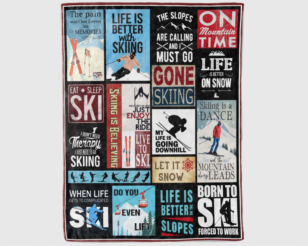 Skiing Blanket, Ski Fleece Sherpa Blanket, Skiing Life Blanket, Skiing Lover Gift, Skiing Mom Blanket, Winter Sport Blanket, Christmas Gifts