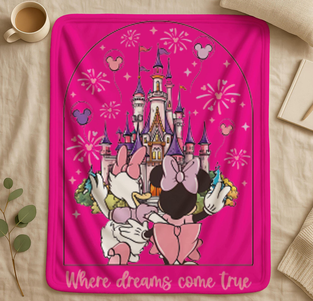 Where Dreams Come True Disney Girl Blanket,Disney Minnie Daisy Throw,Magic Kingdom Blanket,Disney Besties Gift,Disneyland Gift Blanket