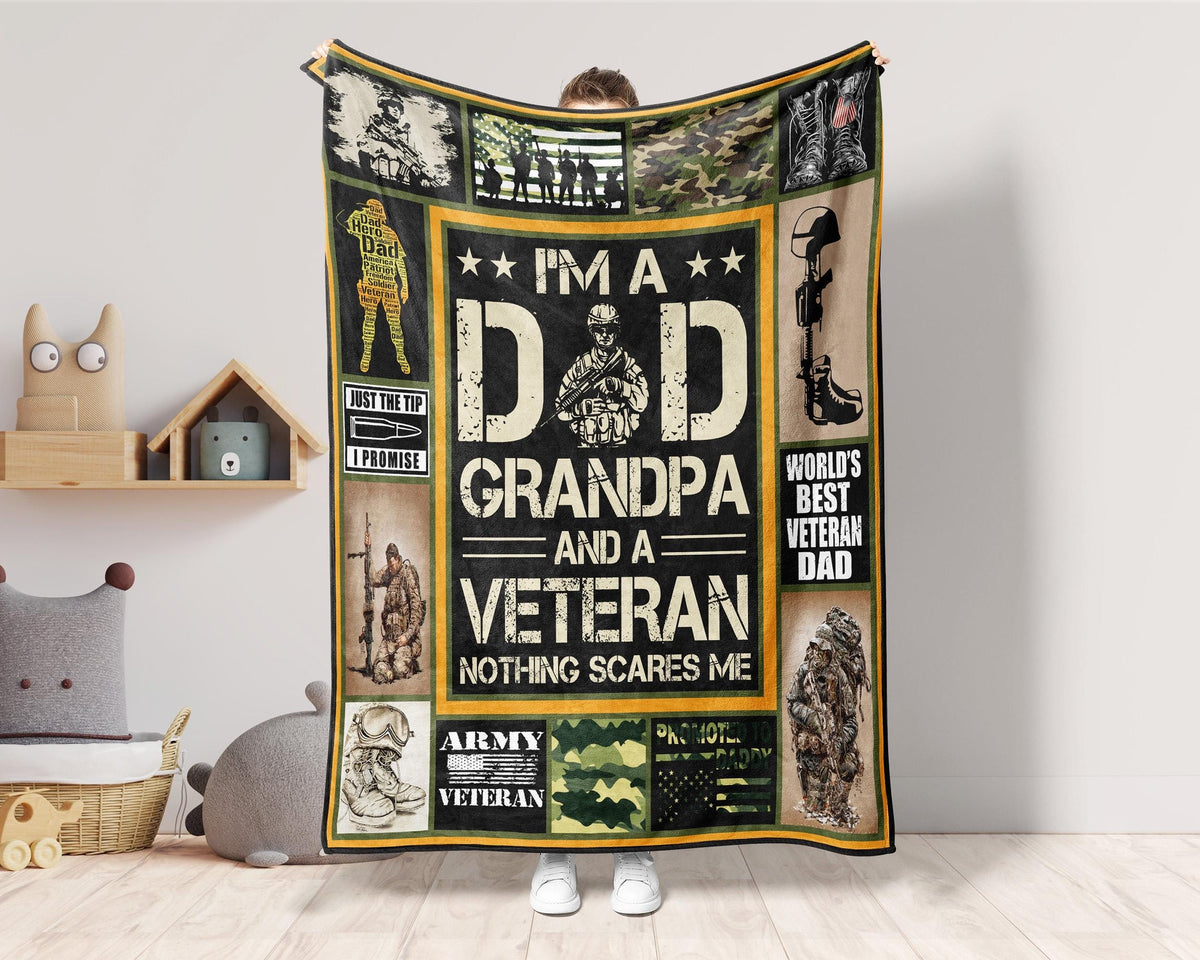 US Veteran Dad Blanket, Proud Veteran Dad Blanket, US Army Dad Blanket, Military Blanket, Retired Veteran Dad Blanket, US Soldier Blanket